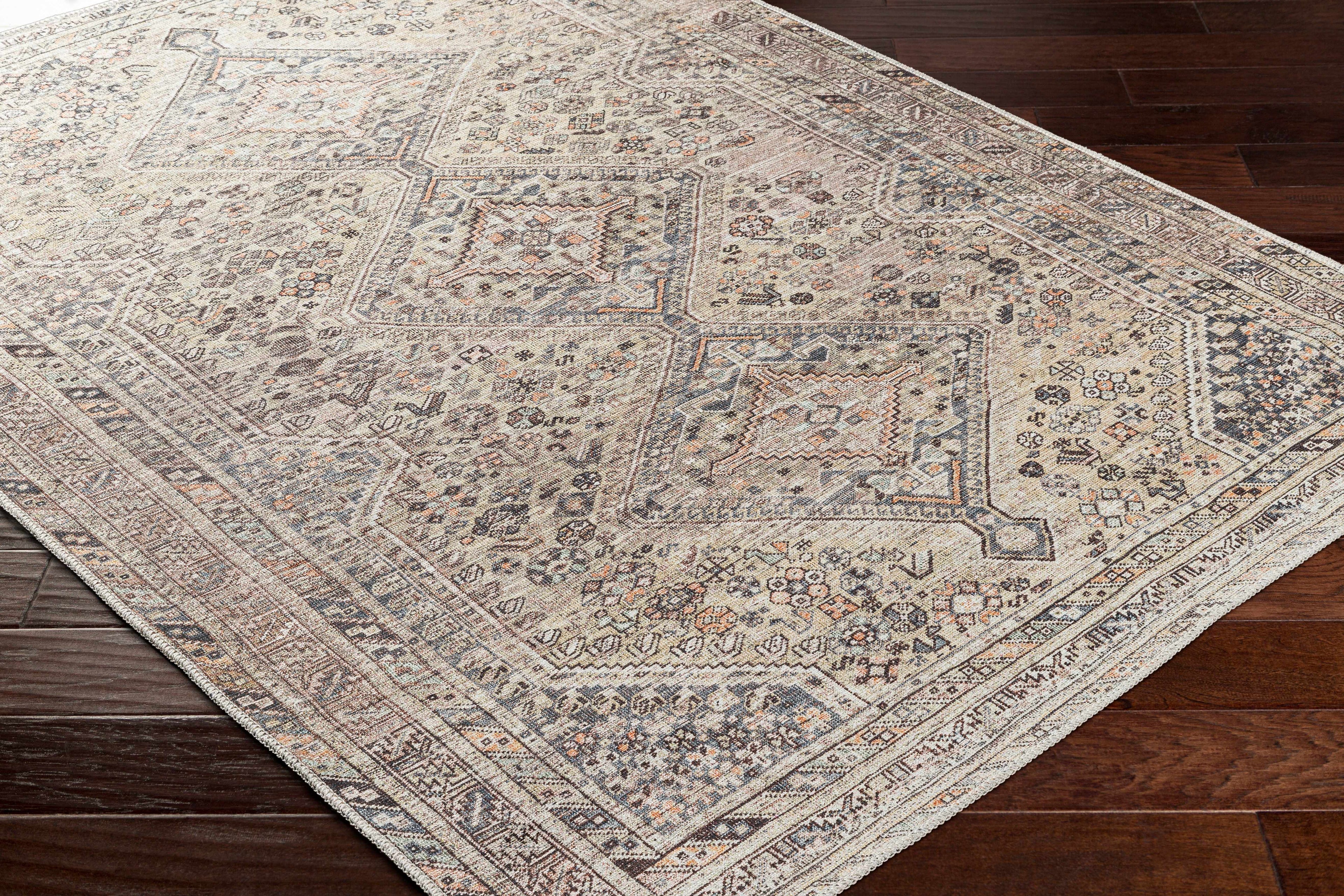 Barny Tan Flat Pile Washable Area Rug