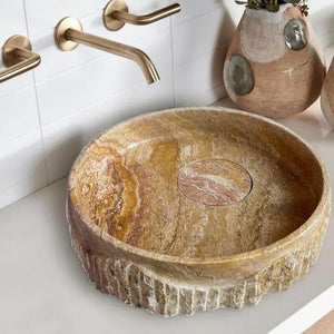 Scabos Gold Travertine Rustic Stone Vessel Sink by Villohome, bathroom vanity sink