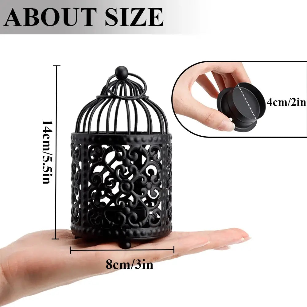 Set of 6 black metal hanging birdcage tealight lanterns by JHY DESIGN, 5.5 inches tall