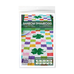 Shamrocks Table Runner Pattern by Block Party Quilt Co, rainbow quilt pattern.