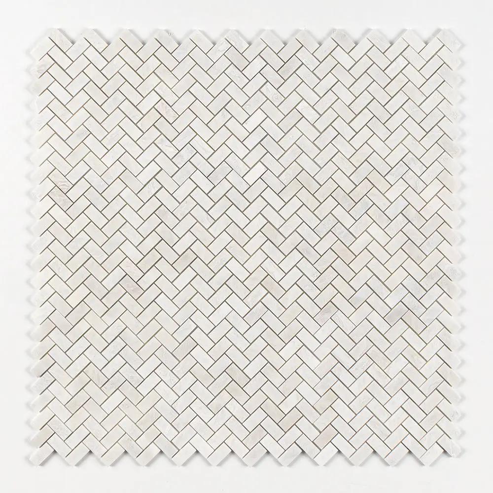Siberian White Polished Herringbone Marble Mosaics 11x11
