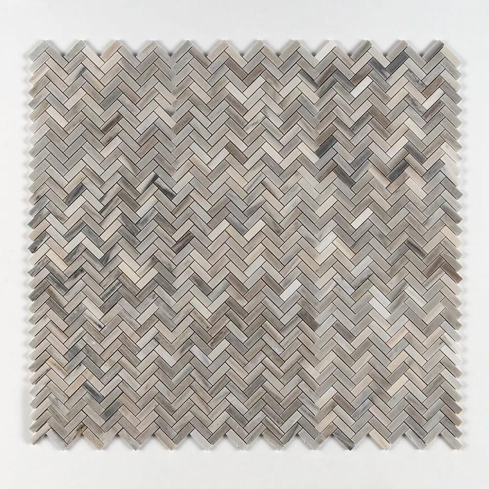 Silver Sky Polished Herringbone 5/8x2 Marble Mosaics 12 1/8x13 3/8