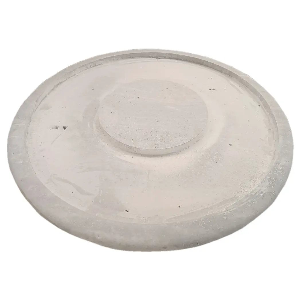 Round silver travertine table top, vein-cut and honed finish.