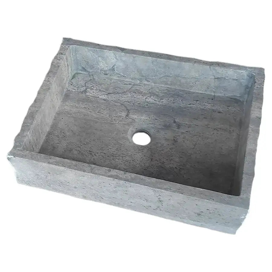 Villohome silver travertine wall-mount bathroom sink with split-face exterior.