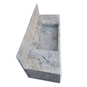 Silver travertine rustic rectangular wall-mount bathroom sink with 8-inch backsplash by Villohome