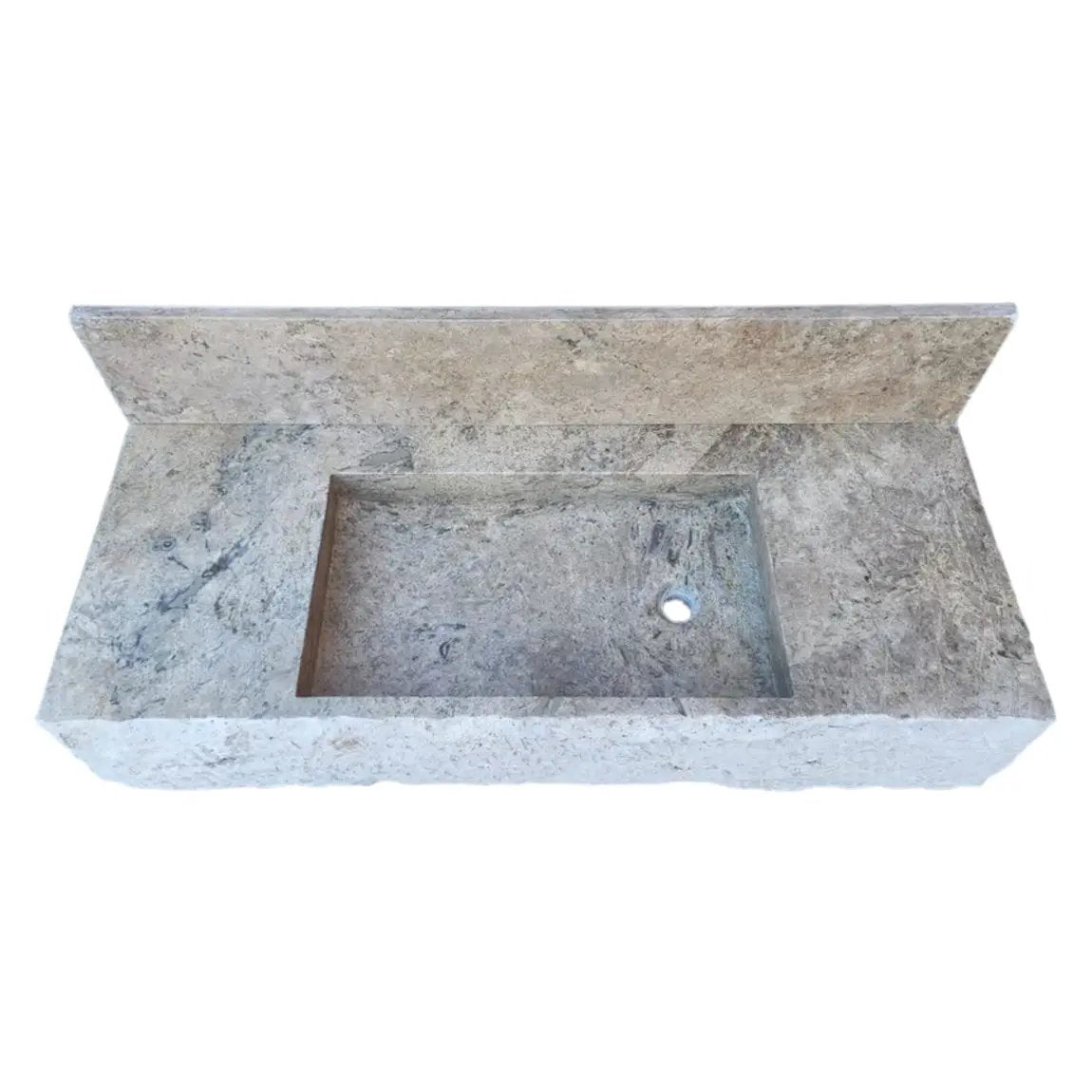 Villohome silver travertine rustic rectangular wall-mount bathroom sink with 8-inch backsplash
