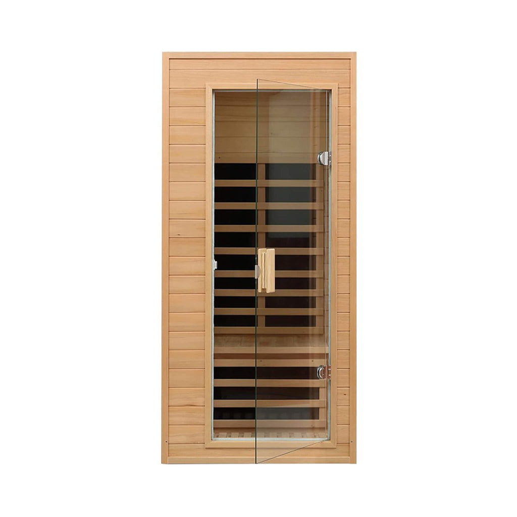 Premium 1-Person Indoor Low EMF FAR Infrared Heat Hemlock Wood Personal Home Spa Sauna, 1200W (SAK27463)