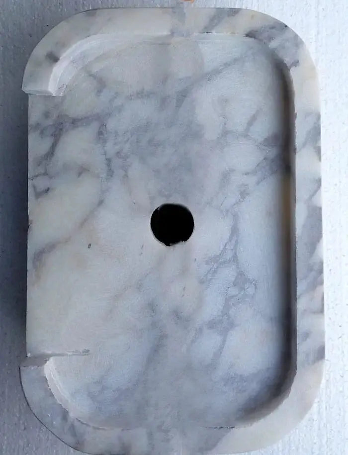 Calacatta Viola marble rectangular wall-mount bathroom sink, white with gray-purple veining, 12x18 inches.