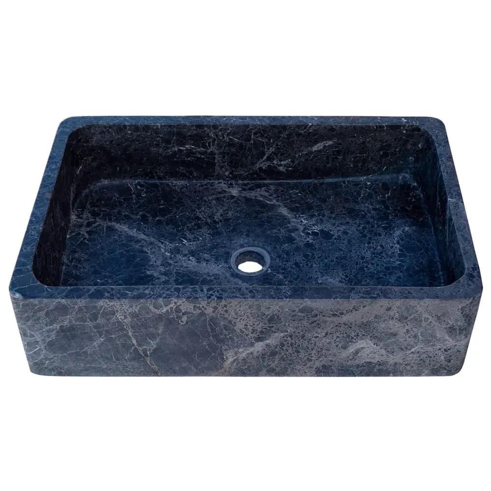Villohome Sirius Black marble rectangular above-vanity bathroom sink, polished dark blue-black finish