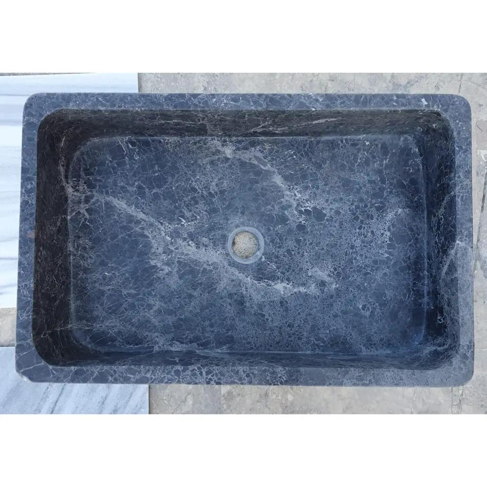 Natural Stone Sirius Black marble rectangular above-counter vanity sink by Villohome, polished dark with white veining.