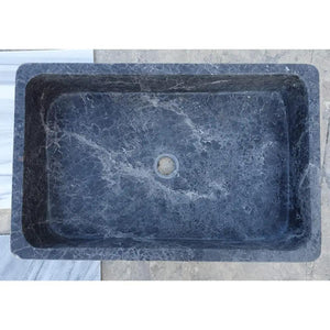 Natural Stone Sirius Black marble rectangular above-counter vanity sink by Villohome, polished dark with white veining.