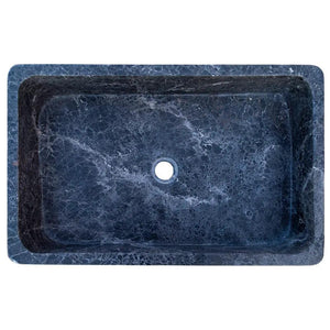 Natural Stone Sirius Black Marble rectangular bathroom sink by Villohome, polished blue-black finish