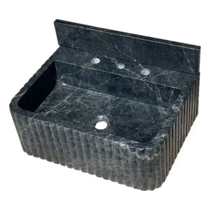 Villohome Sirius Black Marble wall-mount bathroom sink with ribbed exterior and 4-in backsplash, 16x20x8 in