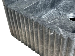 Villohome Sirius Black Marble wall-mount bathroom sink, ribbed dark gray stone with 4-inch backsplash, 16W x 20L x 8H