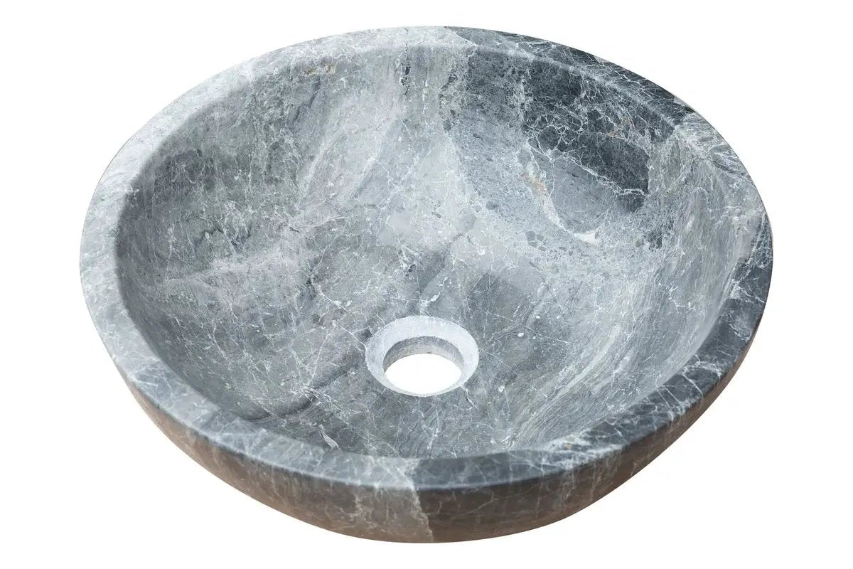 Sirius Gray Marble Vessel Sink by Villohome; polished bathroom basin, 15in diameter
