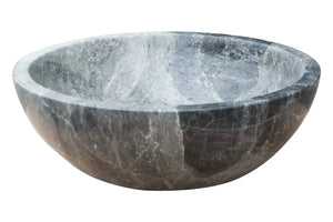 Villohome Sirius gray marble vessel sink, polished round bathroom vanity bowl, 15-inch diameter