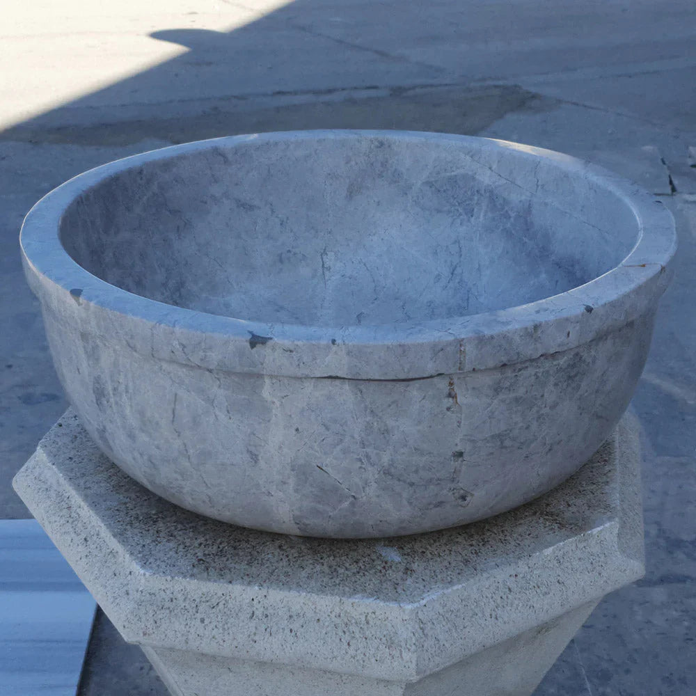 Sirius Silver Marble natural stone bathroom sink by Villohome, 16-inch diameter, above-vanity/drop-in