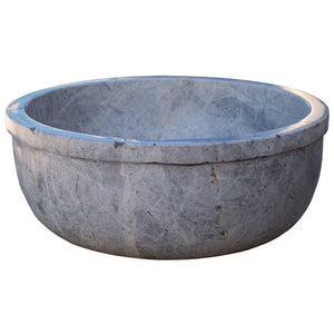 Stone sink Sirius Silver Marble by Villohome; round blue-gray natural stone vanity sink, 16-inch diameter