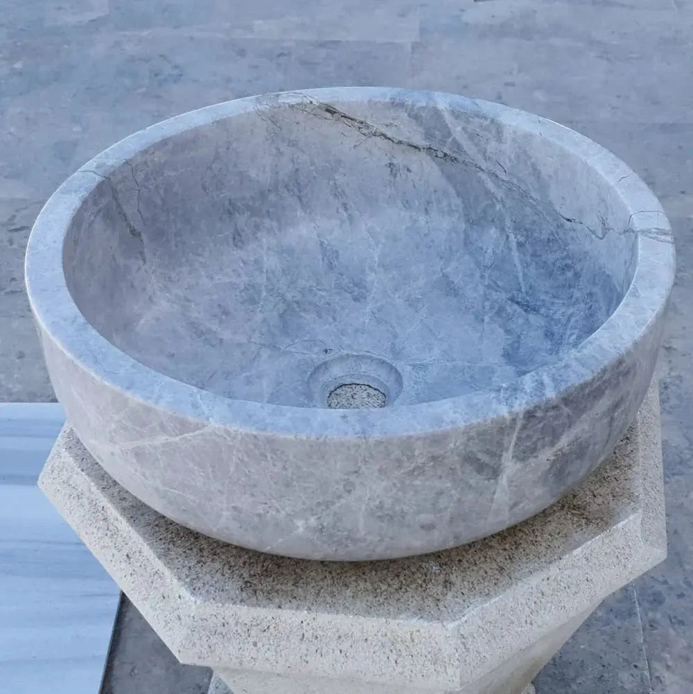 Villohome Natural Stone Sirius Silver Marble above-vanity bathroom vessel sink, 16 in diameter x 6 in high