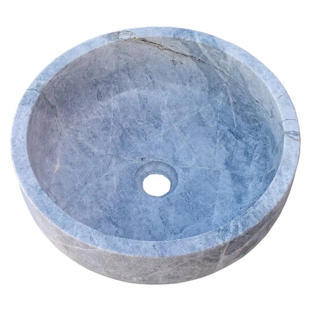 Natural Stone Sirius Silver Marble bathroom vanity vessel sink, round blue-gray, 16-inch diameter