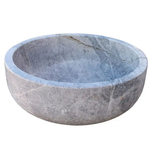 Villohome Sirius Silver Marble natural stone bathroom vessel sink, round blue-gray 16 in diameter