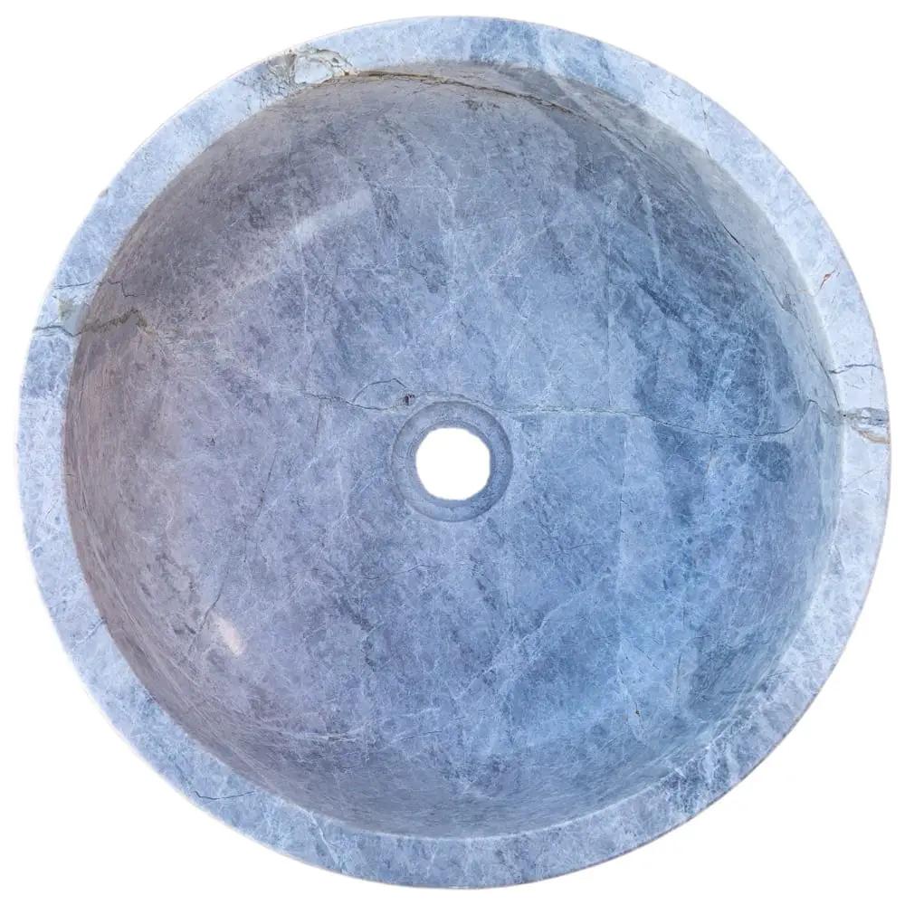 Natural Stone Sirius Silver Marble bathroom vessel sink by Villohome, round 16 in diameter, blue-gray