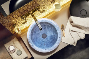 Natural stone Sirius Silver Marble bathroom sink, round blue above-counter vanity basin
