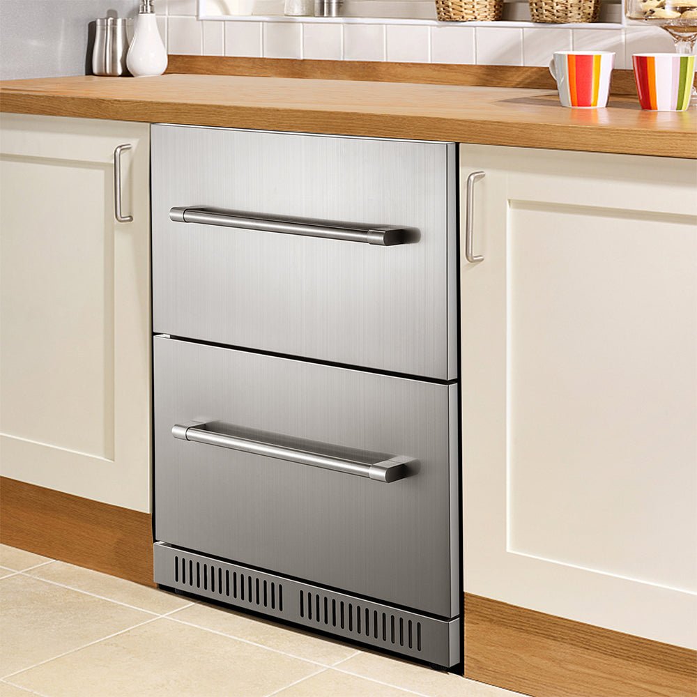 Small Double Drawer Stainless Steel Built-In Undercounter Beverage Refrigerator, 5.1 Cu.Ft. (SAK50273)