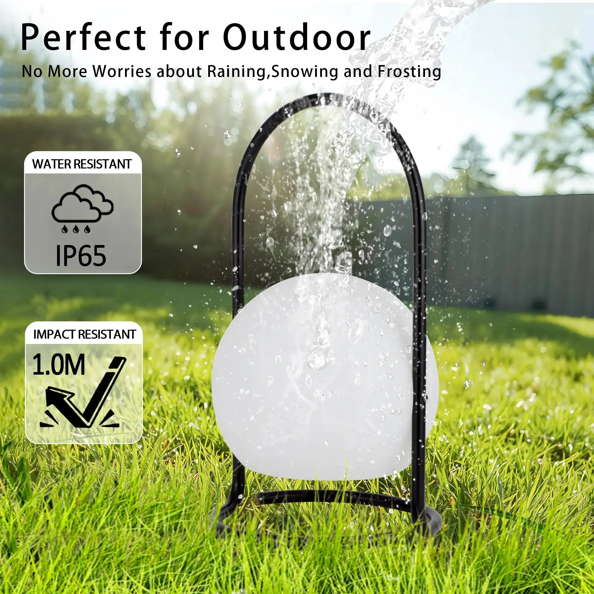 2600mAh portable waterproof rechargeable table lamp by JHY DESIGN; black frame with white round shade, IP65 water resistant.