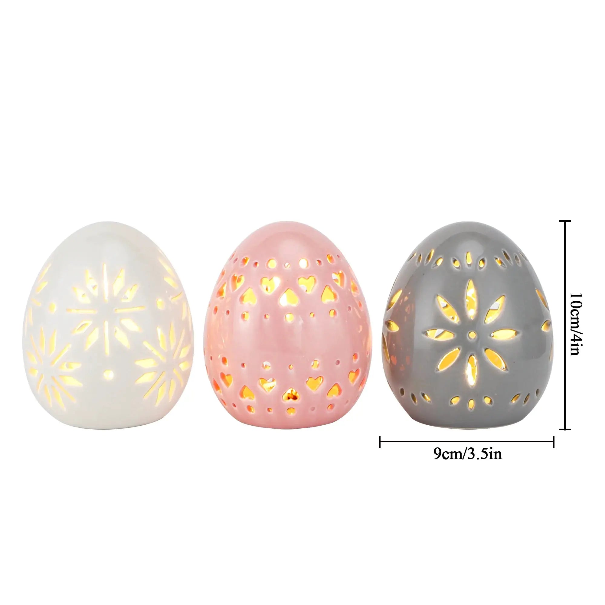 Set of 3 ceramic egg-shaped decorative lamps, battery-operated, in white, pink and gray by JHY DESIGN