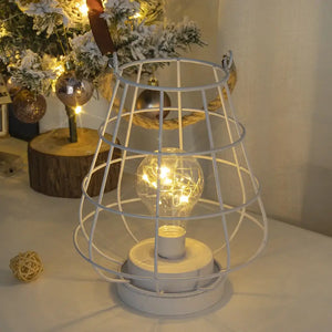 JHY DESIGN 8.5-inch tall cordless battery-operated lamp with Edison-style bulb inside a white metal cage