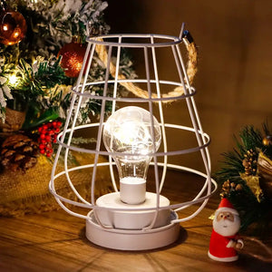 8.5-inch cordless accent lamp with Edison-style bulb in a white wire cage by JHY DESIGN