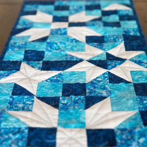 Standout Stars in Icy Blue Quilted Table Runner Precut Quilt Kit, cotton, by Block Party Quilt Co.
