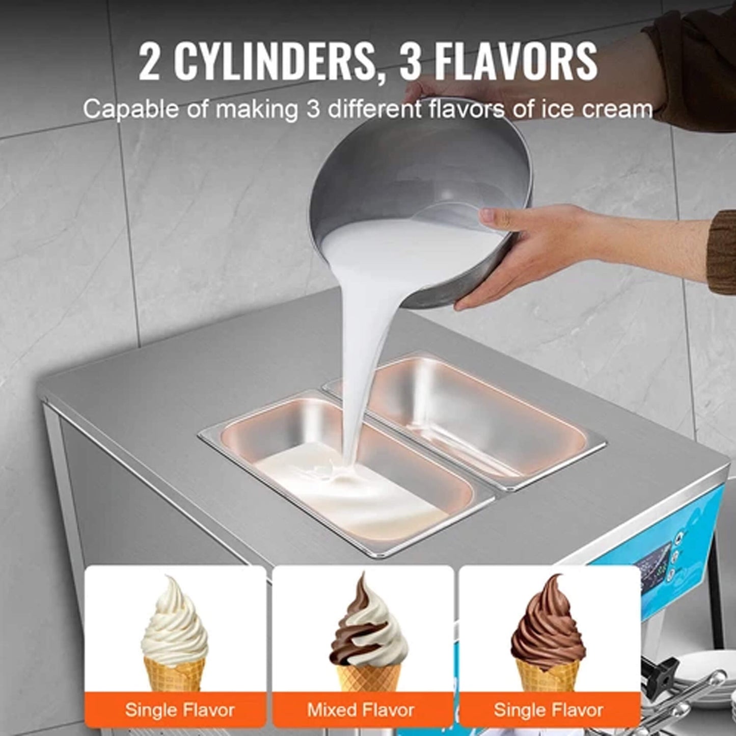 Stainless Steel Commercial 3-Flavor Soft Serve Ice Cream Machine Maker, 21-31 L/H (SAK65291)