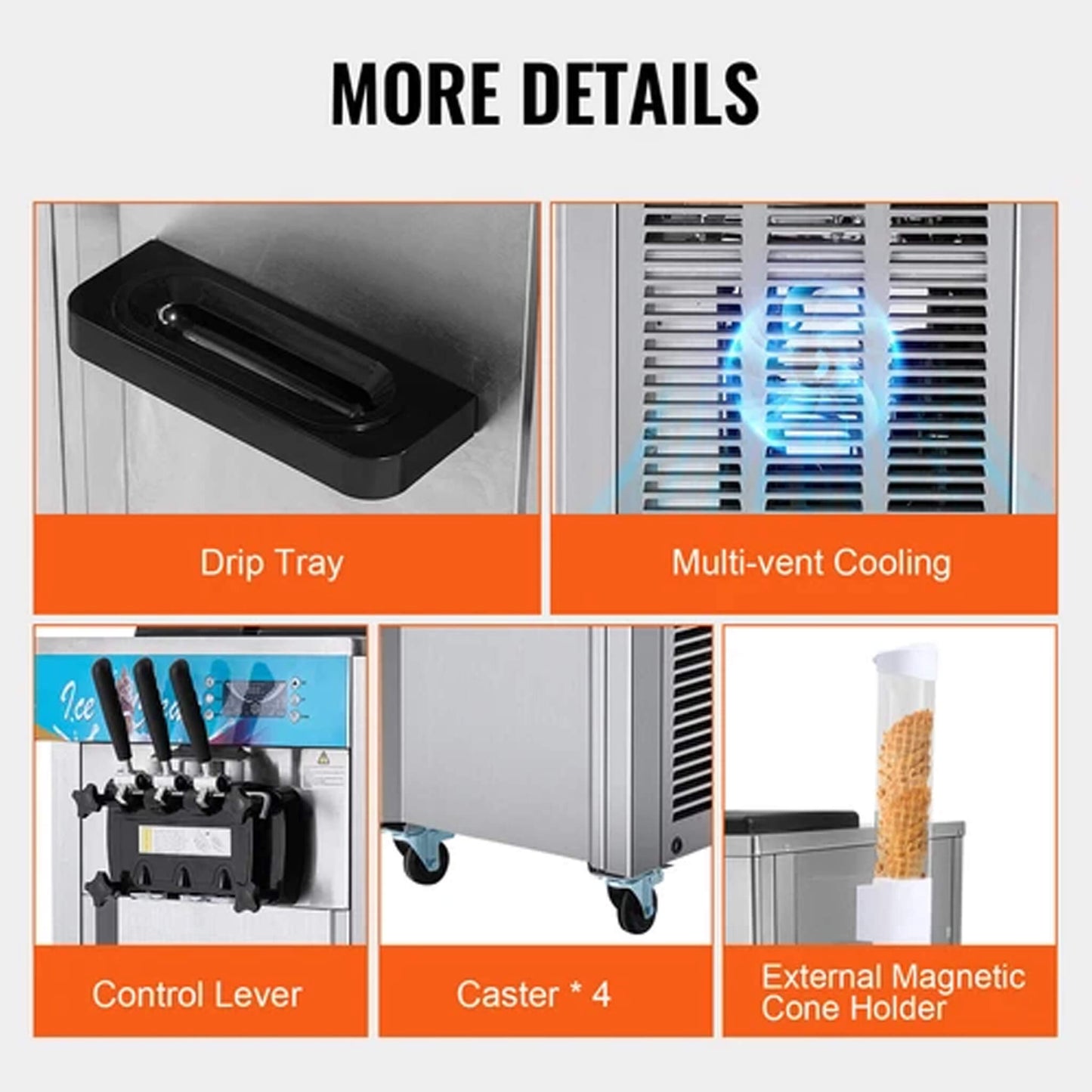 Stainless Steel Commercial 3-Flavor Soft Serve Ice Cream Machine Maker, 21-31 L/H (SAK65291)