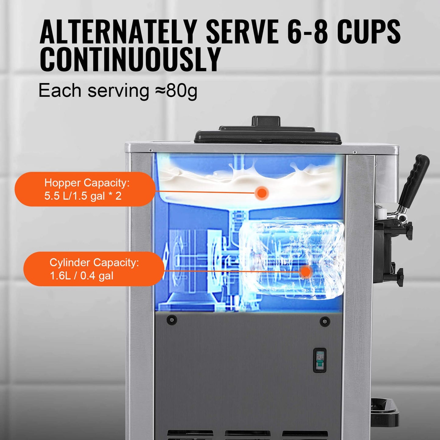 Stainless Steel Commercial 3-Flavor Soft Serve Ice Cream Machine Maker, 21-31 L/H (SAK65291)