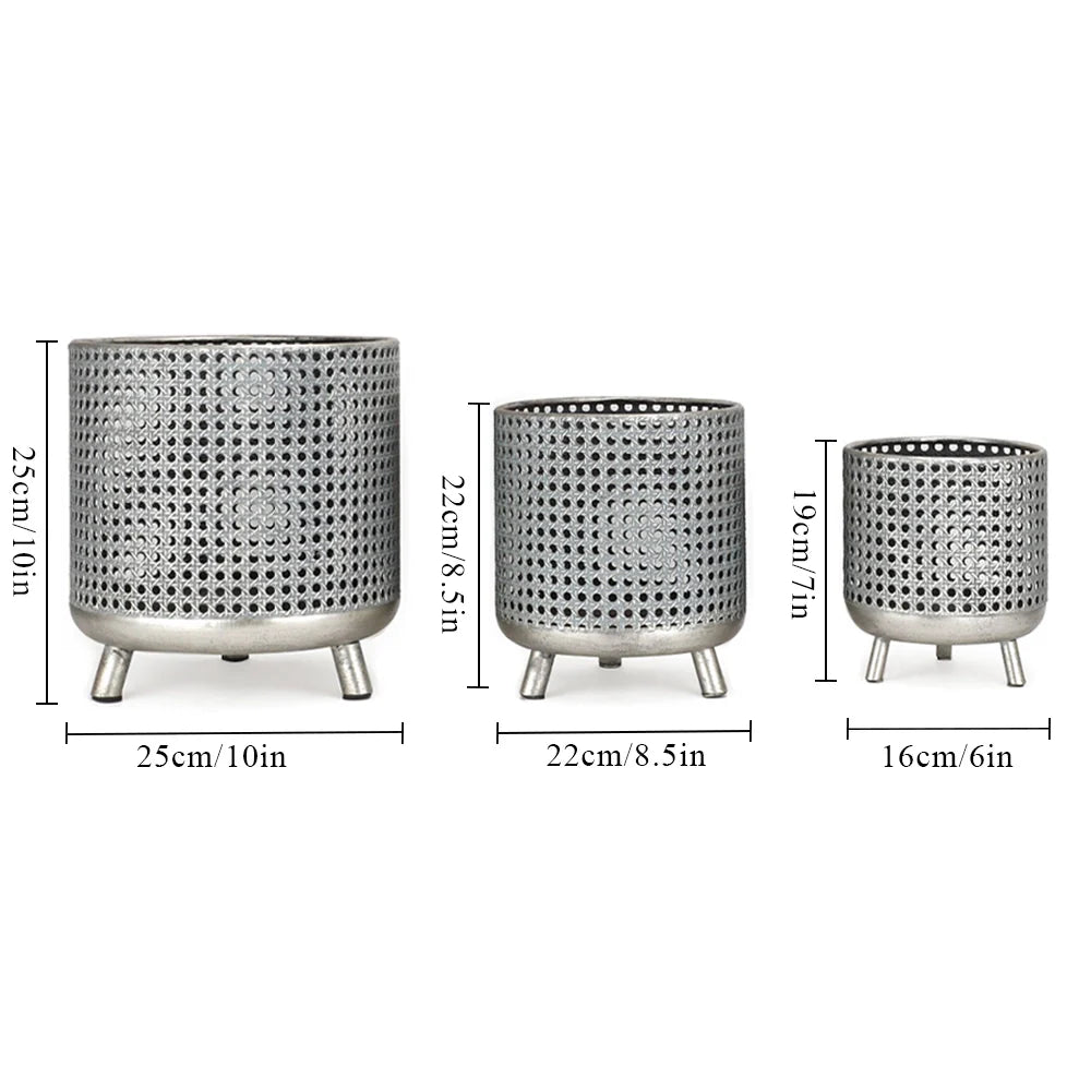 Set of 3 Plant Pots 10/8.5/7''H(Antique Silver)