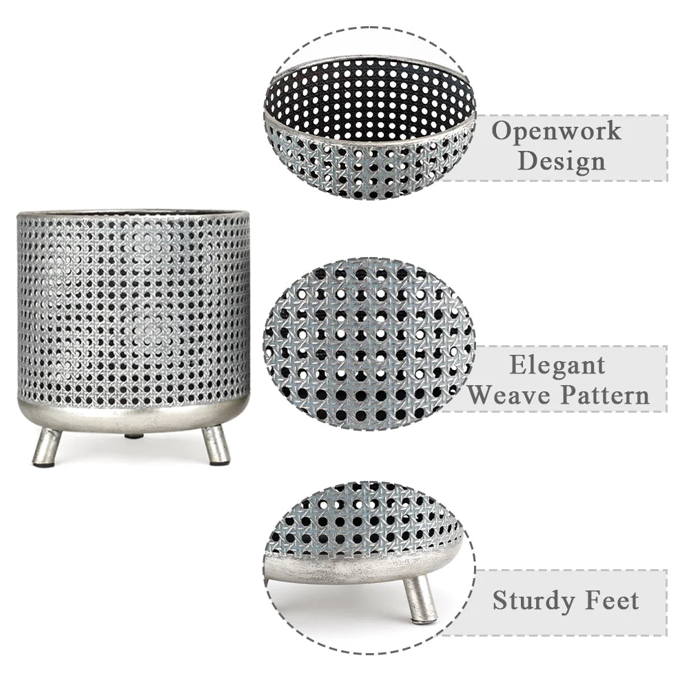 Set of 3 Plant Pots 10/8.5/7''H(Antique Silver)