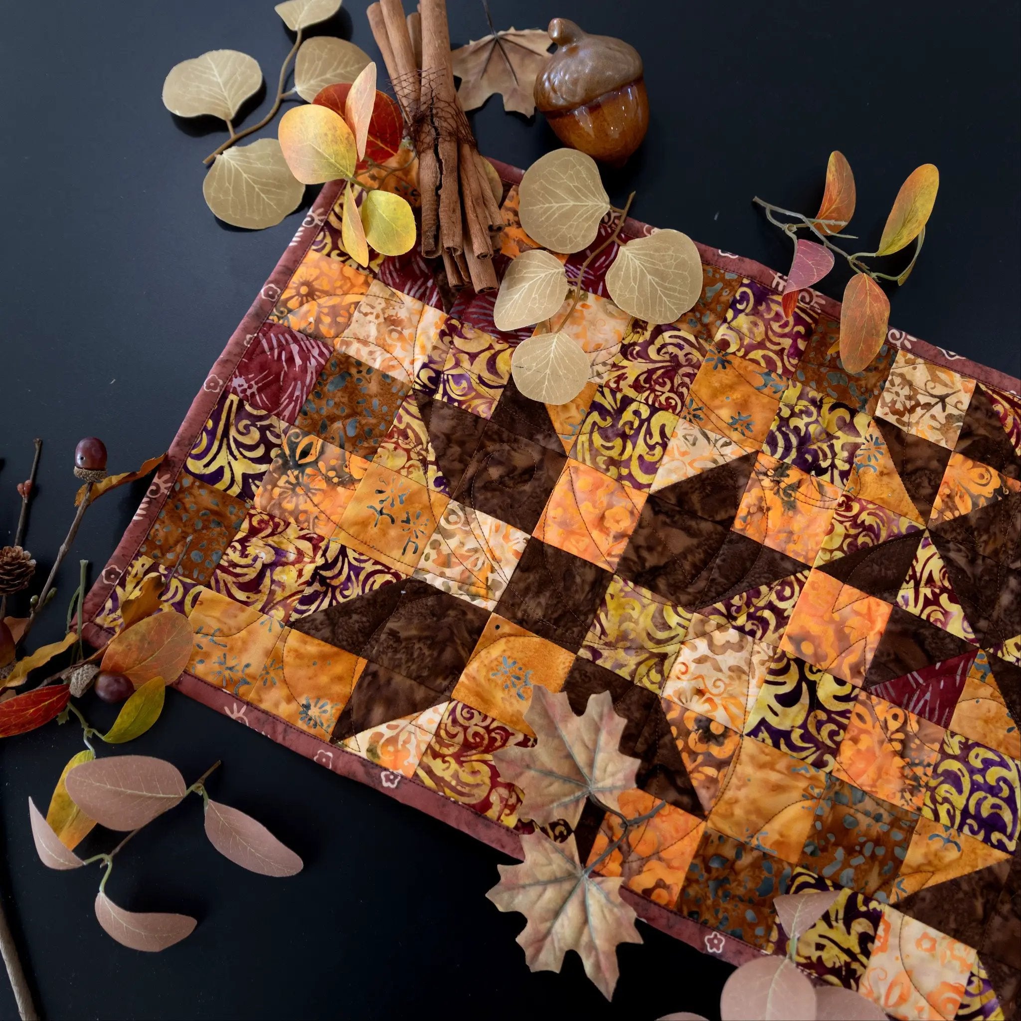 Quilt kit Standout Stars in Falling Leaves table runner, precut cotton by Block Party Quilt Co