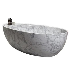 Villohome Statuario White Marble Bathtub, freestanding oval tub