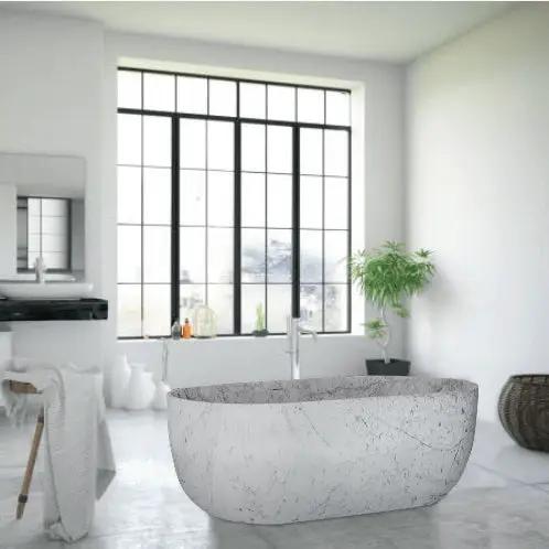 Statuario White Marble Bathtub by Villohome, freestanding hand-carved solid marble tub