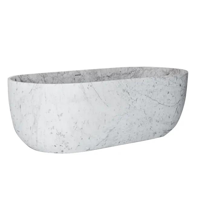 Villohome Statuario White Marble bathtub, hand-carved solid marble, 67in L x 32in W x 20in H