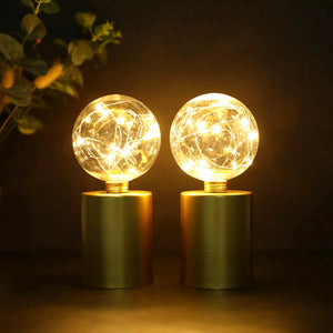 8-inch tall gold battery-powered glass globe table lamps set of 2 by JHY DESIGN