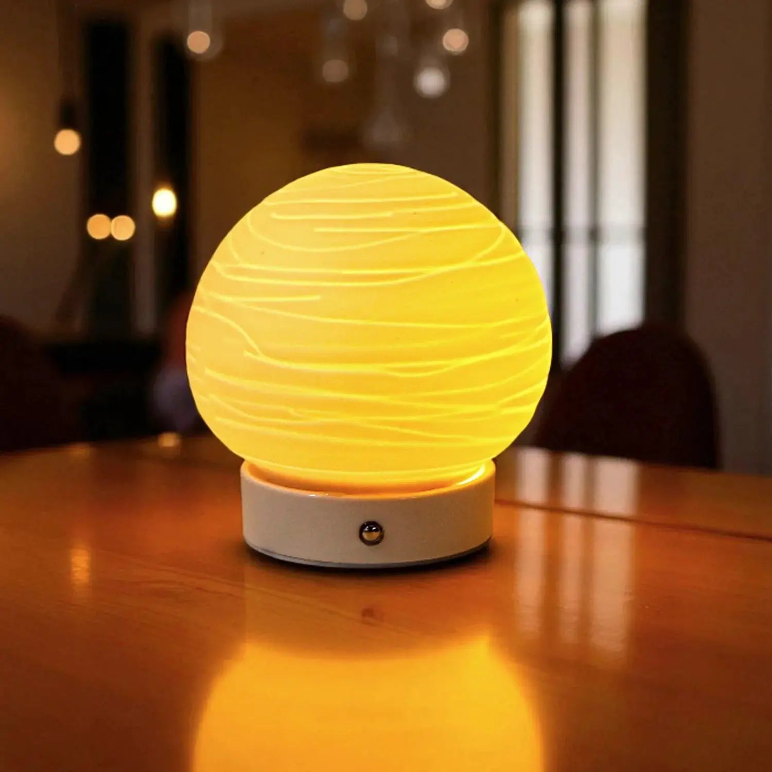 Ceramic ball planet lamp by JHY DESIGN, cordless portable yellow glow table lamp.