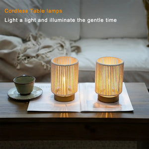 Set of 2 braided cotton rope table lamps, battery-operated, 6.5 inches tall, warm amber glow