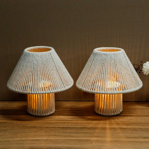 Set of 2 JHY DESIGN woven cotton rope LED cordless table lamps with warm glow