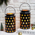 Set of 2 8"H Metal Candle Lanterns with Handle(Hollow Stars)