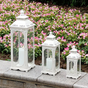 Set of 3 cream-white decorative candle lanterns by JHY DESIGN in 10, 14, and 19.5 in heights