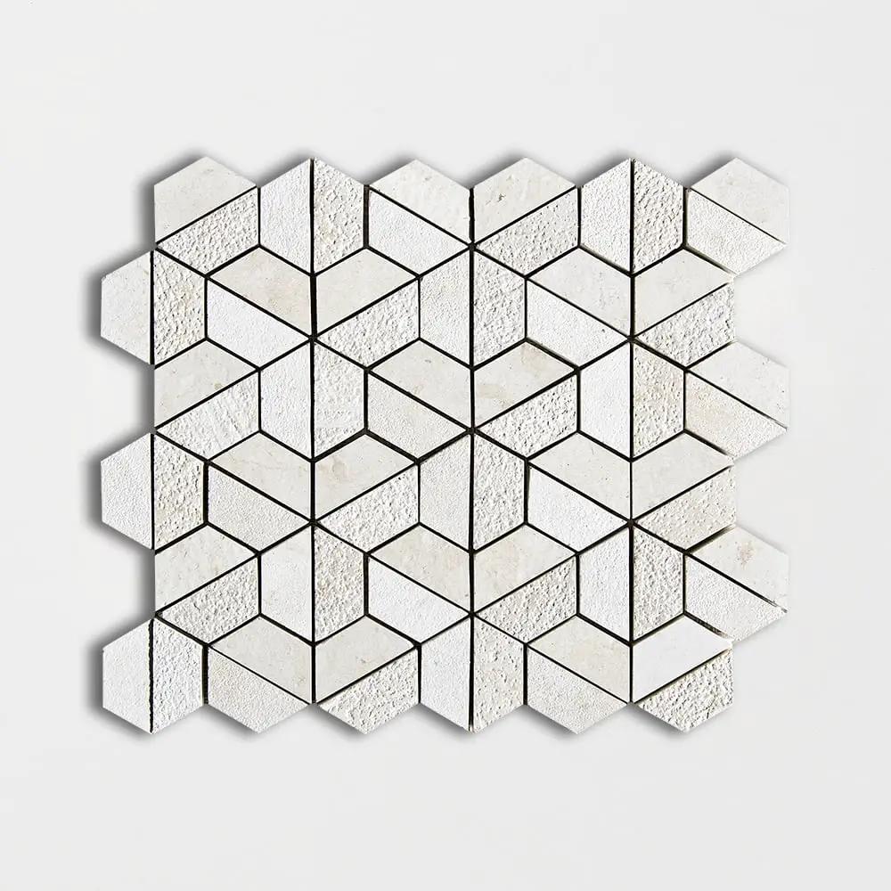 Thala Beige Textured 3d Hexagon Limestone Mosaics 10 3/8x12