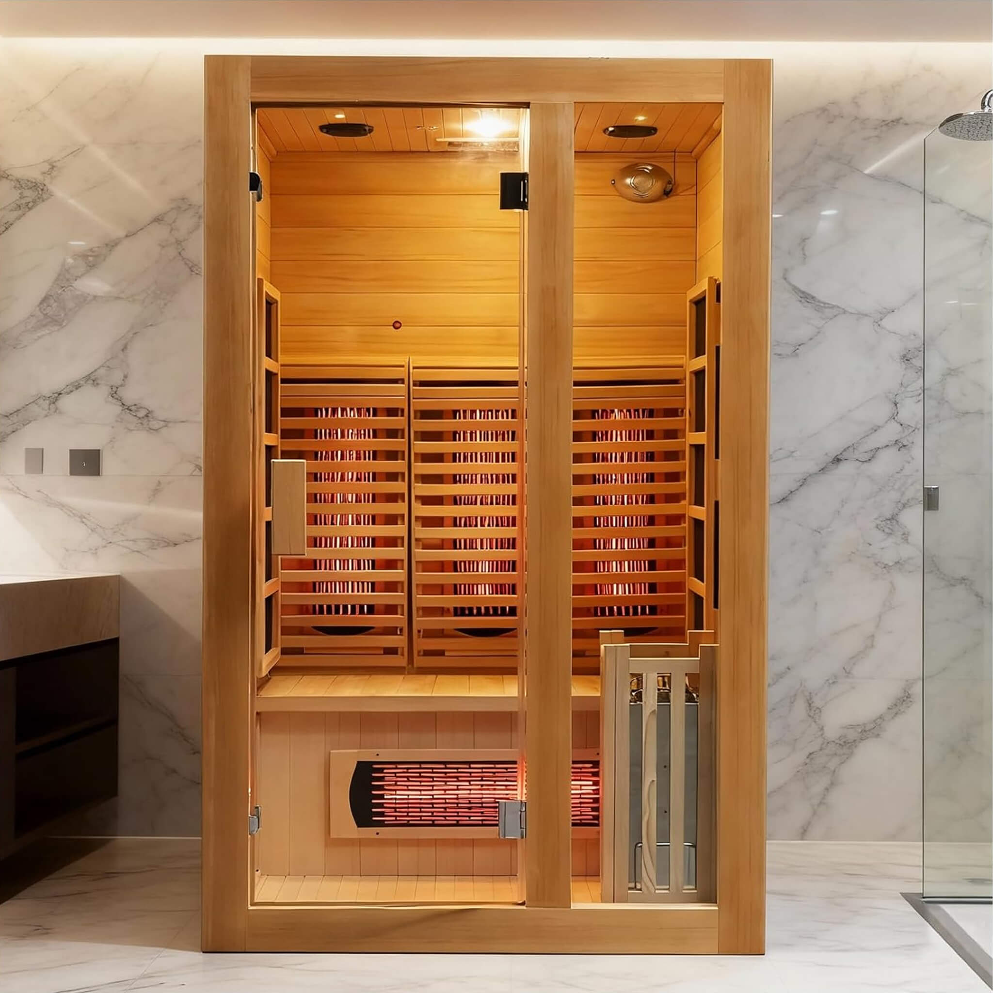 Rövia Luma 2-Person Indoor Hybrid Sauna Room With Infrared And 3.5KW Steam Heaters (SAK83750)